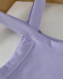 Girls’ Purple Ribbed Camisole & White 3D Floral Double-Layer Skirt Set