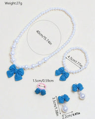 5pcs Girls Cute Blue Bow Jewelry Set for Kids