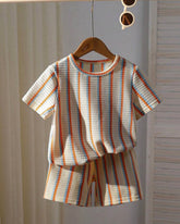 Boys Orange Waffle Stripe 2pcs Summer Set – T-Shirt & Shorts