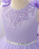 Girls’ Elegant Purple Sequin Princess Dress with 3D Floral Shawl