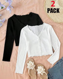 Tween Girls Pack of 2 White and Black V-Neck Ruffle Cardigans