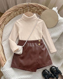 Baby Girl 2PCS Brown Faux Leather Shorts and Top