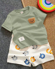 Baby Boy Bear Green Ribbed Summer Set