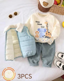 Baby Boy sweatshirt, fleece-lined pants, and Sky Blue vest jacket
