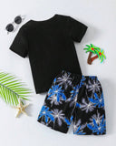 2pcs Kids Black T-Shirt And Coconut Tree Shorts