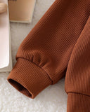 Young Girl Floral Brown Knit Sweatshirt & Pleated Mini Skirt