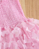 Girls 3D Pink Butterfly Embroidery Tulle Princess Dress