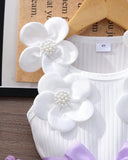Kids Girls 3D Purple Floral Mesh Sleeveless Summer Party Dress
