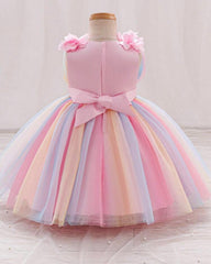 Girls’ Colorful 3D Floral Mesh Party Dress | Elegant Summer Occasion Dress