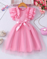 Young Girls Pink Cap Sleeve Mesh Dress