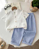 Young Boys 2-Piece Shirt & Blue Striped Pants Set