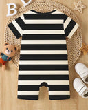 Baby Boy Striped Bear Print Short Sleeve Romper