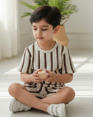 Boys Brown Waffle Stripe 2pcs Summer Set – T-Shirt & Shorts
