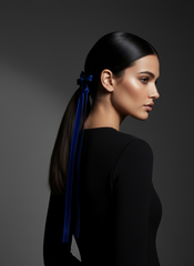 Minimal Design Blue Ribbon Bow Hair Clip for Women with Long Tails