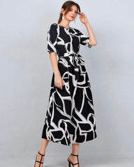 Allover Print Belted Dress