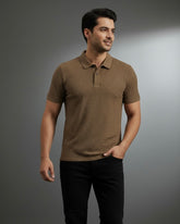 Men’s Coffee Brown Colour Half Textured Sleeve Casual Polo Shirt – Summer