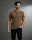 Men’s Coffee Brown Colour Half Textured Sleeve Casual Polo Shirt – Summer