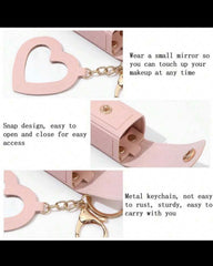 Leather Portable Mini Lipstick Case With Mirror & Keychain