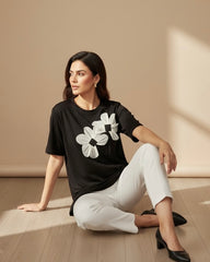 Plus Size Women B&W Fitted Casual T-Shirt