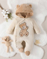 Cute Bear Pattern Long Sleeve Hooded Jumpsuit