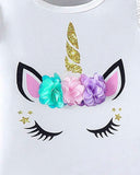 Girls Purple 3D Unicorn Cap Sleeve T-Shirt & Mesh Skirt 2-Piece Set