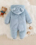 Baby Boy Sky Blue Bear Pattern Winter Hooded Jumpsuit