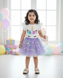 Girls Purple 3D Unicorn Cap Sleeve T-Shirt & Mesh Skirt 2-Piece Set