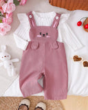 2pcs Baby Long Sleeve Casual Top + Cartoon Rabbit Embroidery Overalls