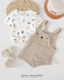 2pcs Baby Boy Cartoon Bear Knit Outfit – Short Sleeve Pullover & Bib Overalls Set