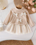 Baby Girl 2pc Beige Ribbed Turtleneck Top & Tulle Skirt Set