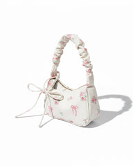 White Floral Bow Print Shoulder Bag