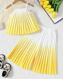 Baby Girl Yellow Ombre Pleated Cami Top & Wide Leg Pants Set