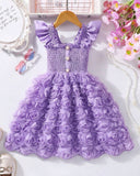 Floral Patchwork Summer Dress – Purple Colour Faux Shirred Cap Sleeve Dress
