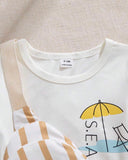 3-Piece Baby Boy Vacation Outfit Set – Graphic Tee, Striped Shorts & Crossbody Bag