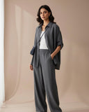 Women’s 2pcs Set – Turndown Collar Shirt & High Waist Wide Leg Pants