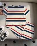 Baby Boys Contrast White and Red Stripe T-Shirt & Shorts Set – 2PCS Casual Summer Outfit