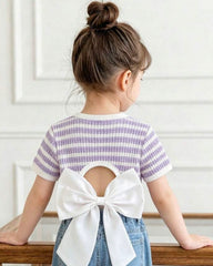 Girls Purple & White Striped Jacquard Camisole Top with Bow Back