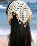 Beige crochet Bandana with Shell & Starfish Tassel