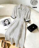 Black & White Striped Shirt Dress with Collar