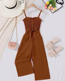 Tween Girls Brown Spaghetti Strap Jumpsuit
