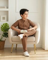 Tween Boys Brown Textured Shirt & Trouser Set