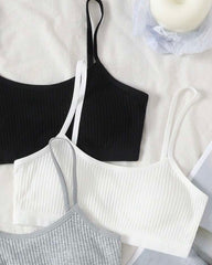 3pcs Tween Girls’ Comfortable Padded Bras – Black, White & Grey Set