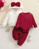 Newborn Baby Girl Fuzzy Bow 3-Piece Set (3 Colours)