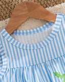 Baby Girl Blue Floral & Rabbit Print Suspender Dress