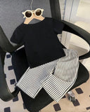Black Shirt with Striped Pants Set