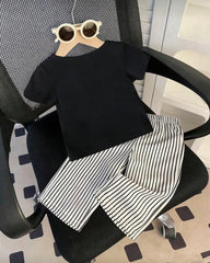 Black Shirt with Striped Pants Set