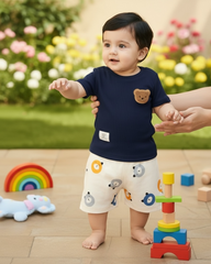 Baby Boy Bear Blue Ribbed Summer Set