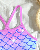 Girls Mermaid Print One-Piece Swimsuit with Skirt