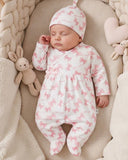 Newborn Baby Girl Pink Bow Print Ribbed Knit Footed Romper Set