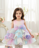 Girls Premium Rainbow Fluffy Layered Tulle Dress